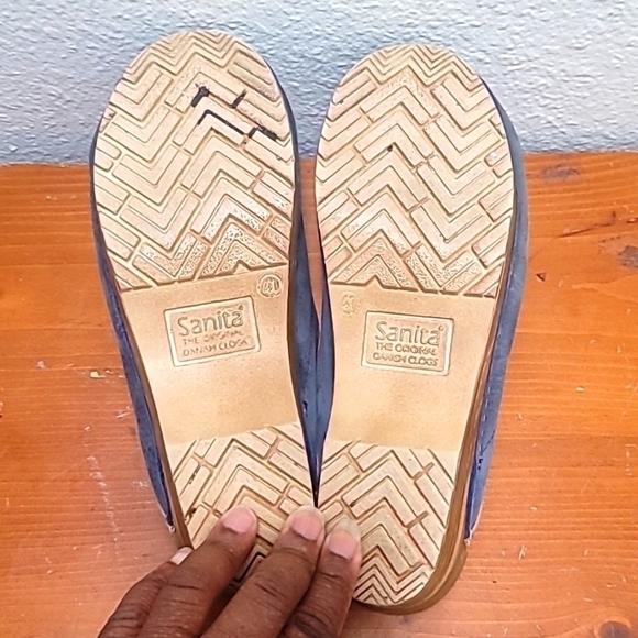 SANITA WOMEN'S DANISH CLOG BLUE LEATHER SLIP ON WEDGE HEEL SANDAL SIZE 41 US10.5 - Picture 7 of 13
